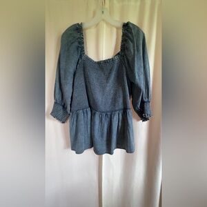 ODDY Denim Blue Smocked Blouse